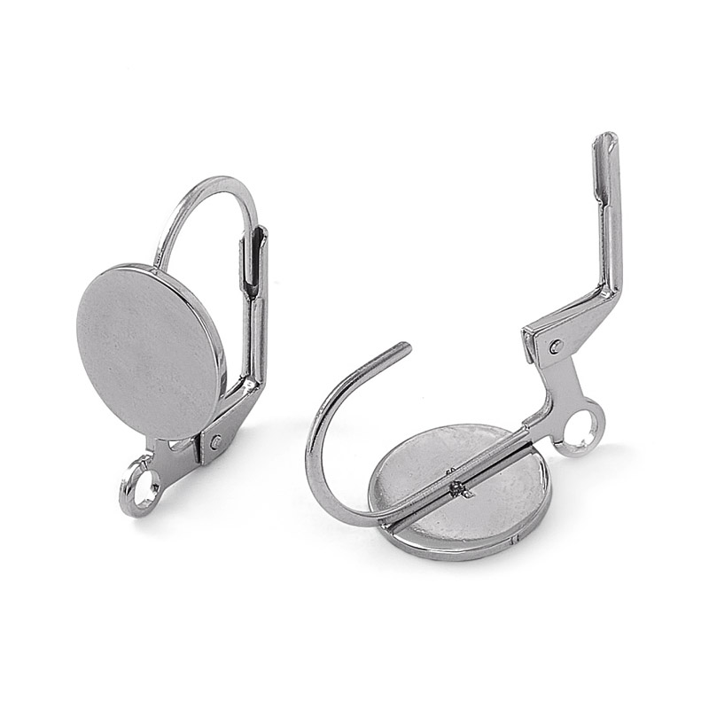 Швензи з нерж. сталі з французьким замком з майданчиком, 18х10 мм, Темне срібло (STL-060521)