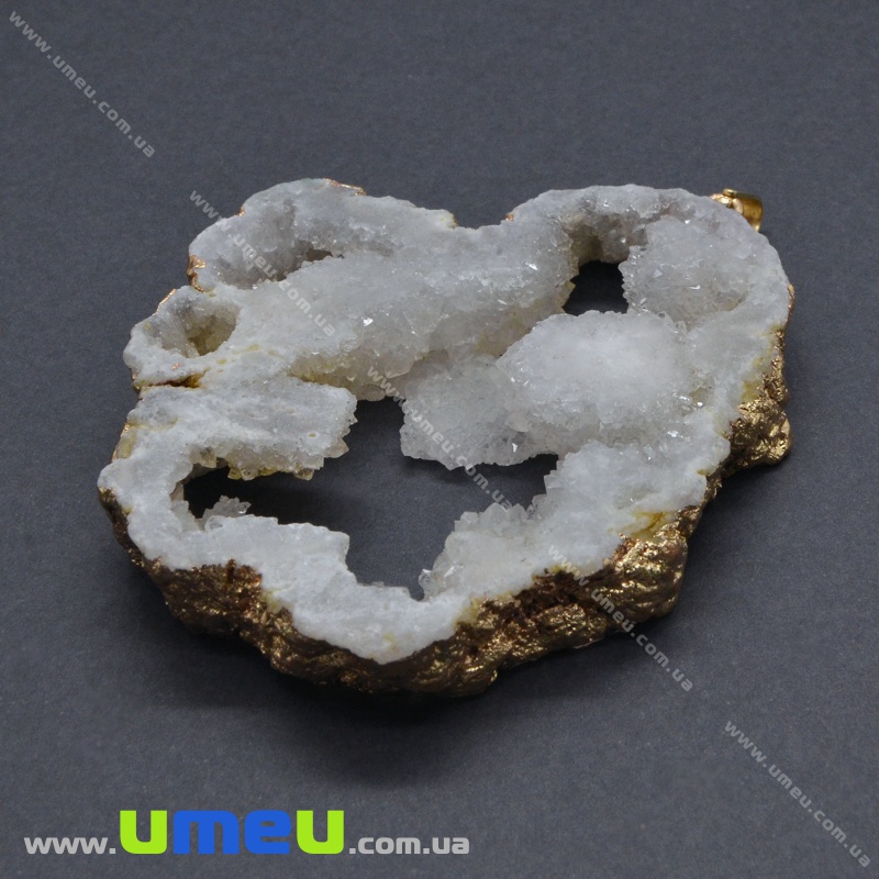 Підвіска з натурального каменю, Друза агату, Сіра, 77х59 мм (POD-036547)