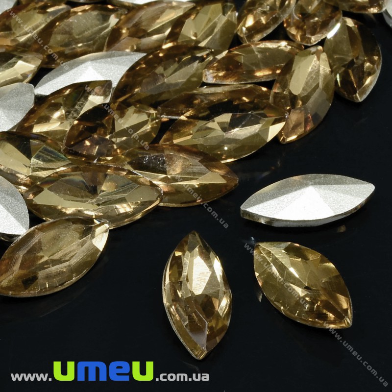 Ріволі скляний, Човник гранований, 15х7 мм, Коричневий (KAB-021998)