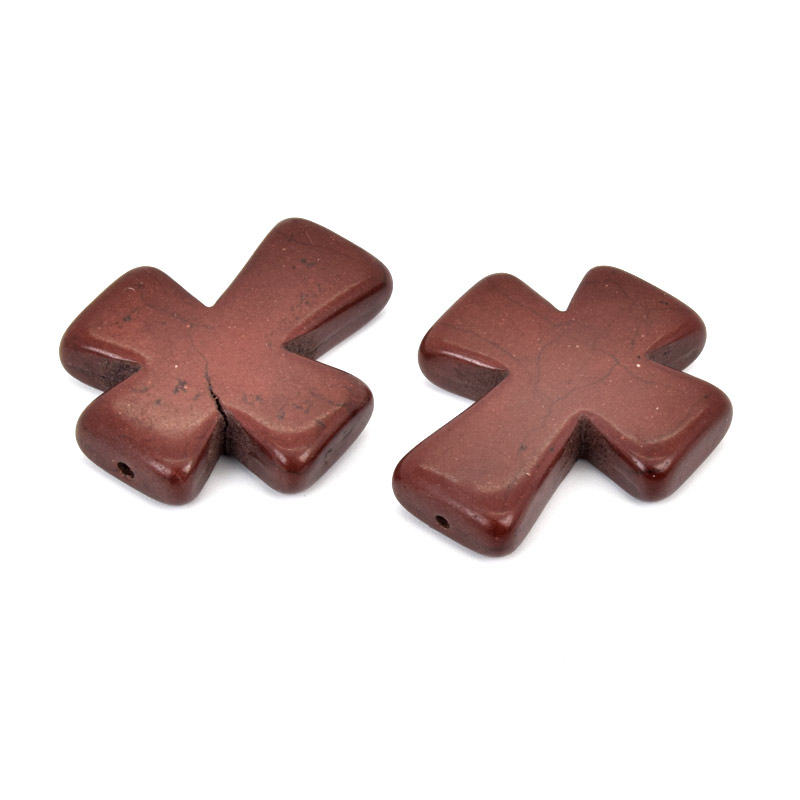 Підвіска-намистина, Бірюза синт. пофарбована, 36х30х7 мм, Хрест (BUS-058018)