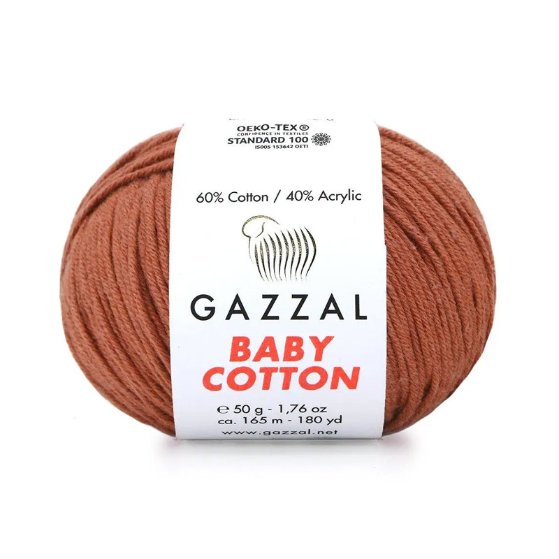 Пряжа Gazzal Baby Cotton №3454, 50 г, 165 м, Теракотова (YAR-060771)