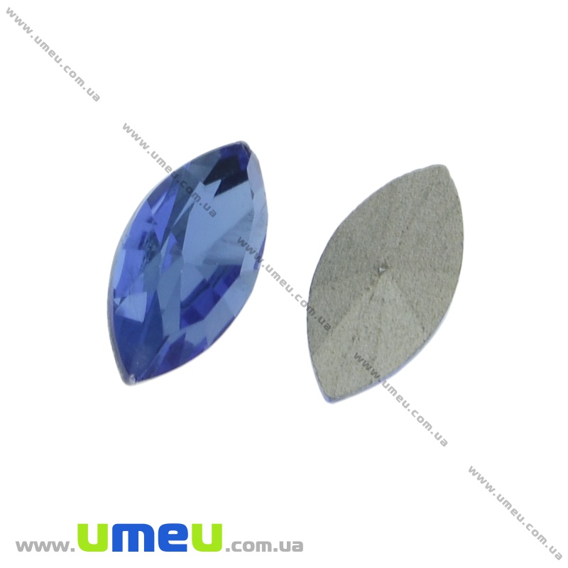 Ріволі скляний, Човник гранований, 10х5 мм, Синій (KAB-022014)