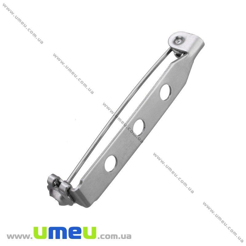 Основа для брошки з нерж. сталі, 33х6 мм, Безпечна застібка, Темне срібло (STL-028373)