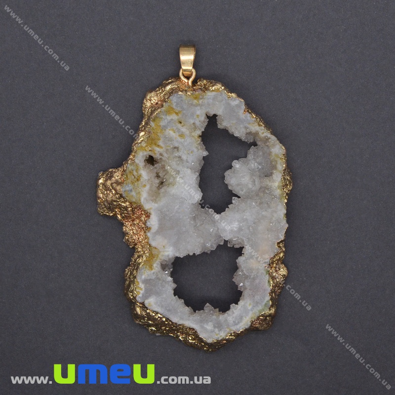 Подвеска из натурального камня, Друза агата, Серая, 79х49 мм (POD-036546)