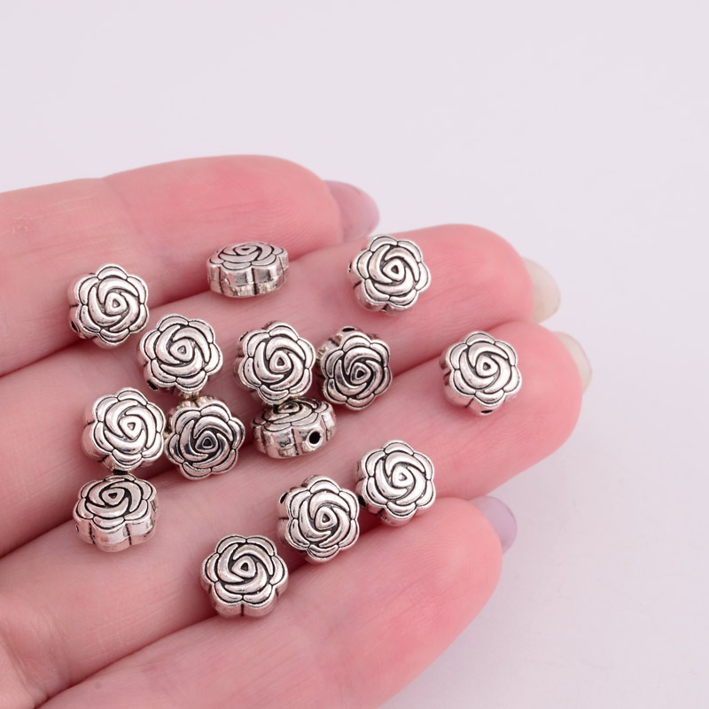 Бусины мет. Цветочки, 7,5х4 мм, Античное серебро (BUS-055358)