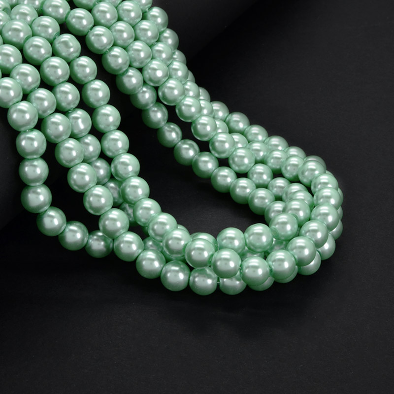 Намистини скляні Перли, 8 мм, М'ятні, Круглі (BUS-052073)