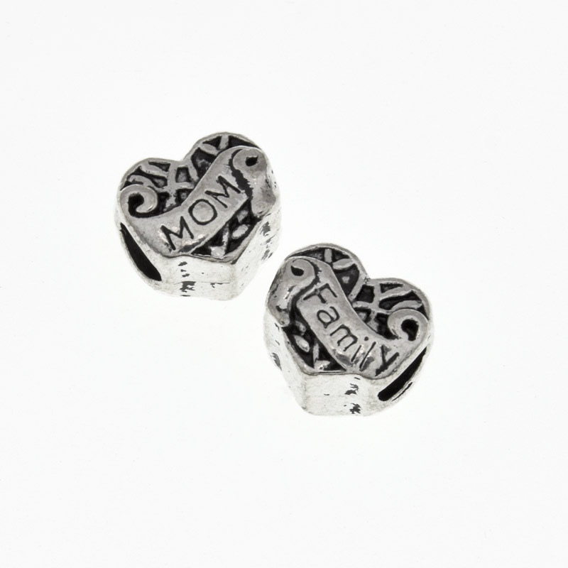 Бусины мет. Сердце, 11х10х10 мм, Античное серебро (BUS-005744)