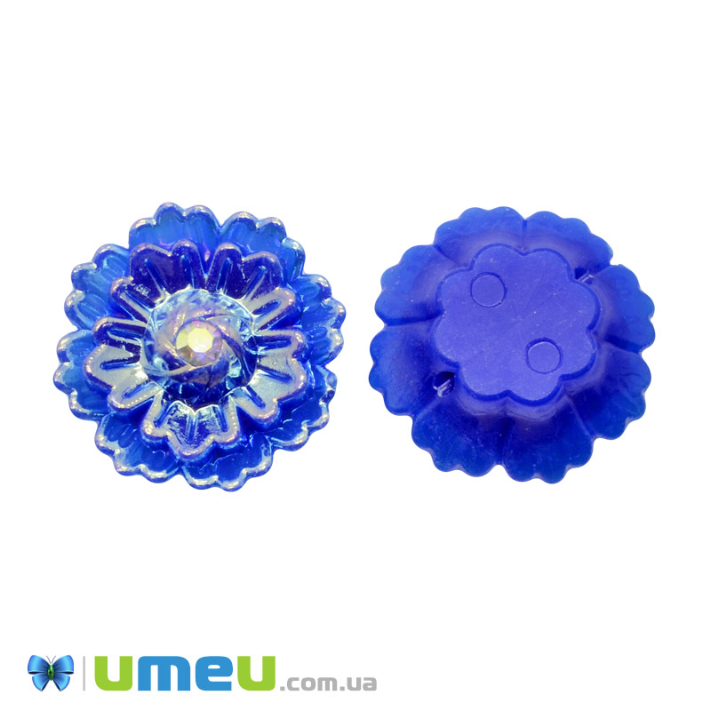 Кабошон із полімерної глини, Квітка синя, 25 мм (KAB-050784)