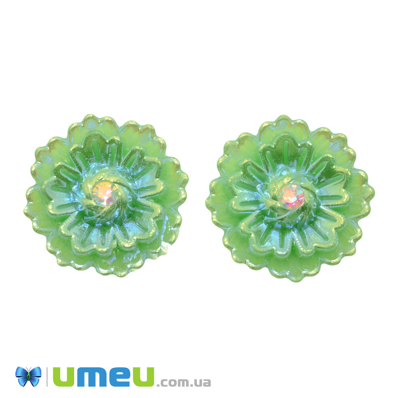 Кабошон із полімерної глини, Квітка салатова, 25 мм (KAB-050783)