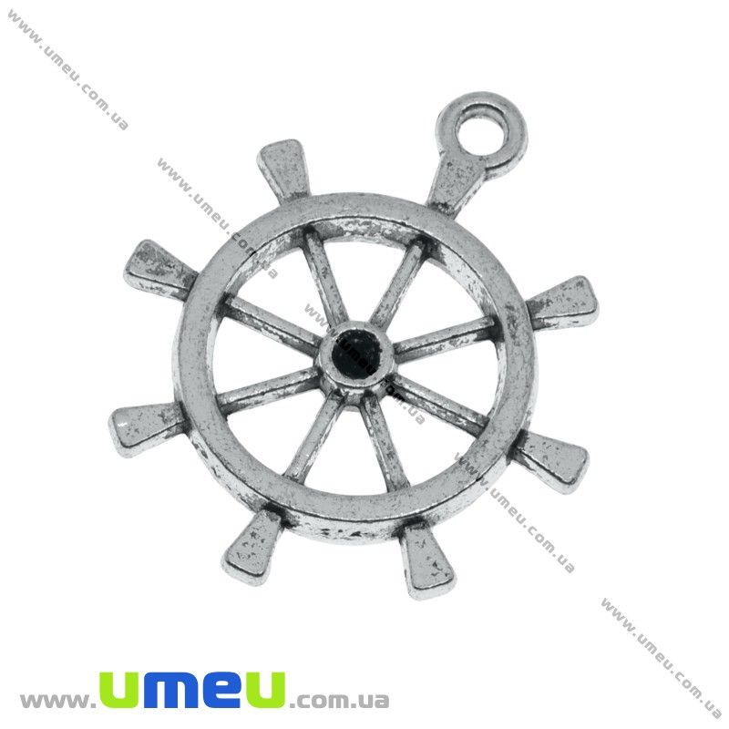 Подвеска метал. Штурвал, 28х24 мм, Античное серебро (POD-003427)