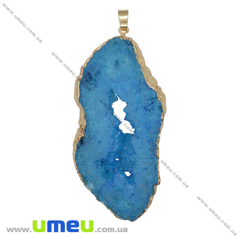Підвіска з натурального каменю, Друза агату, Синя, 80х36 мм (POD-034050)