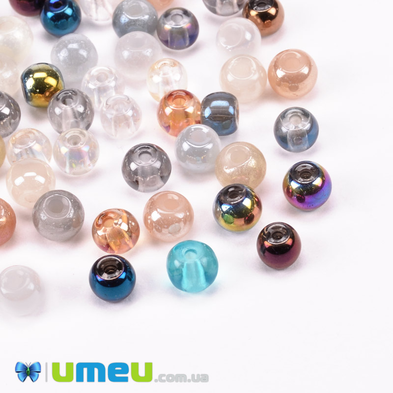 Намистини скляні Райдужні, 4 мм, Мікс, Круглі (BUS-051064)
