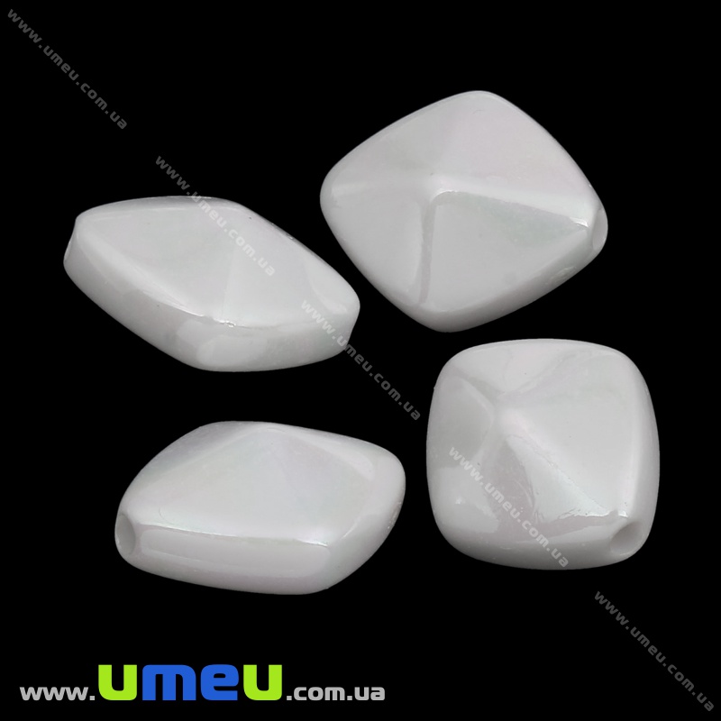 Намистина пластикова Ромб, 16х14х9 мм, Біла (BUS-035857)