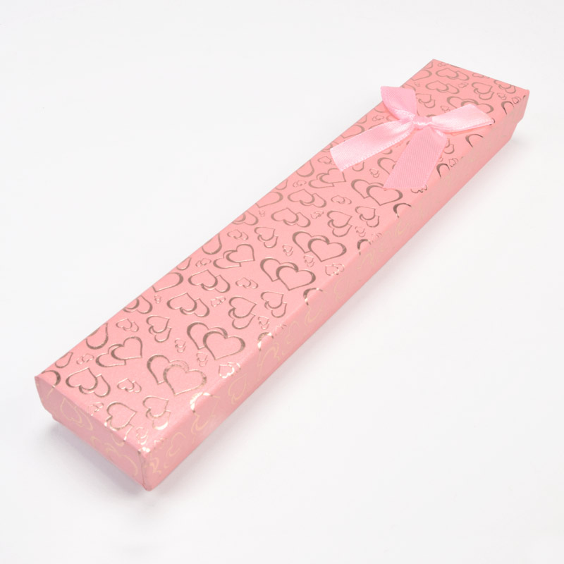 Подарункова коробочка Прямокутна з сердечками, 21х4х2 см, Рожева (UPK-035936)