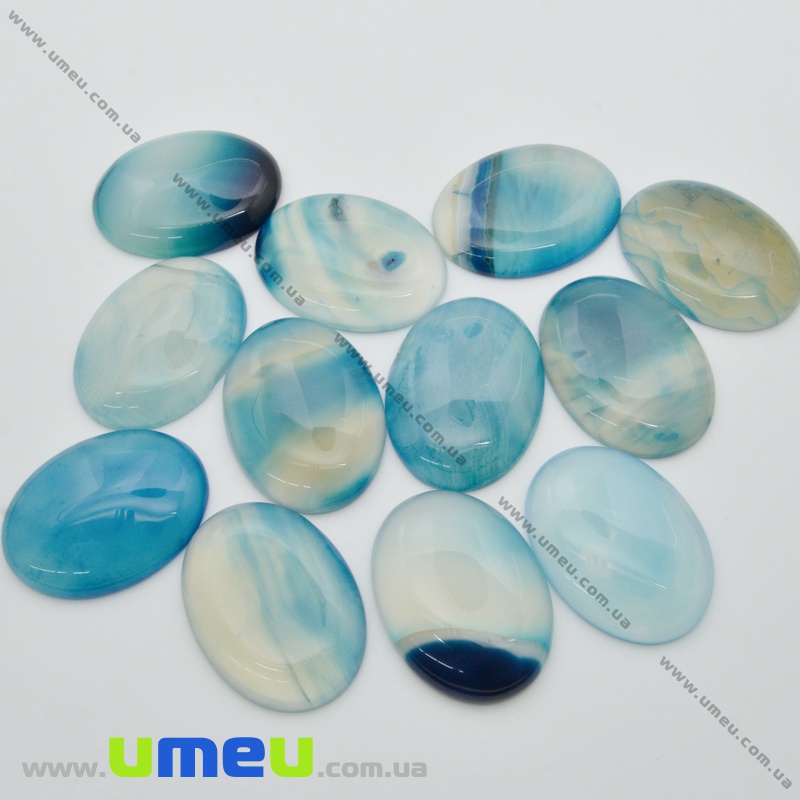 Кабошон нат. камень Агат синий светлый, Овал, 40х30 мм (KAB-026012)