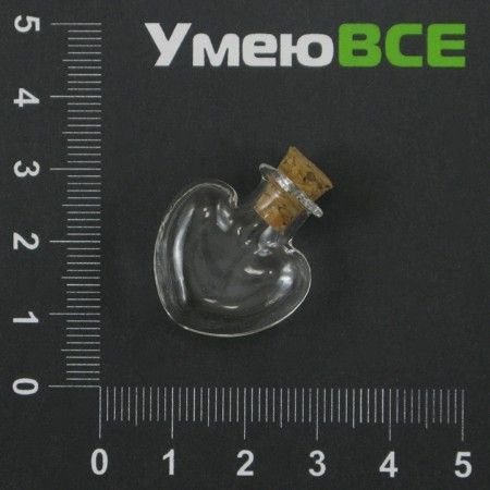 Стеклянная баночка Сердце, Прозраная, 26х22 мм (DIF-001868)