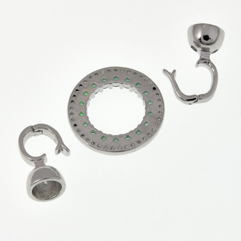 Застібка, 36х18 мм, Латунь з покриттям Родій, Куб. цирконій (ZAM-060834)