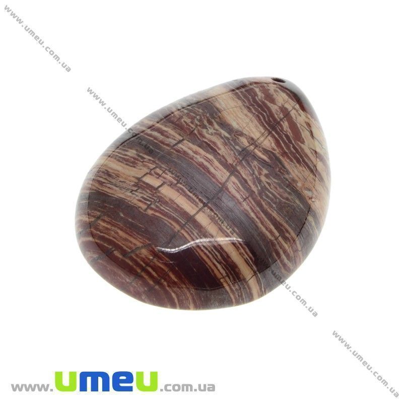 Підвіска з натурального каменю, Окам'яніле дерево, Крапля, 39х29 мм (POD-033018)