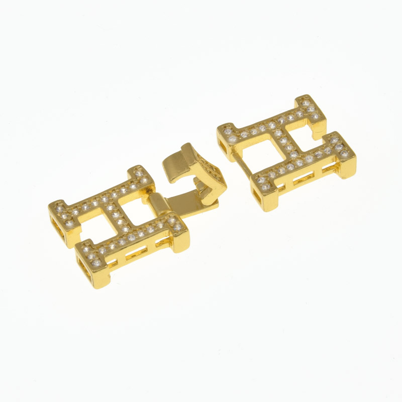 Застёжка, 27х12 мм, Латунь с покрытием 18 kt, Куб. цирконий (ZAM-058447)