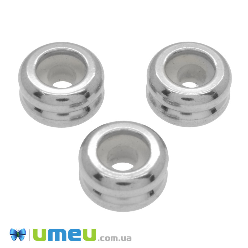 Намистина-стопер з нержавіючої сталі Кругла плоска, 9х5 мм, Темне срібло (STL-049527)