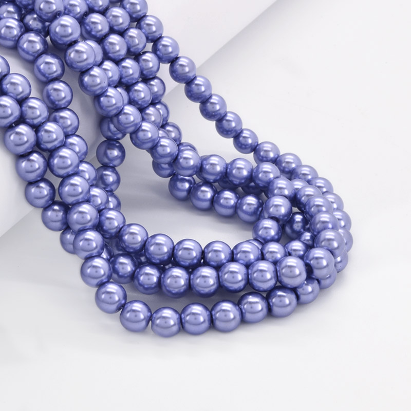 Намистини скляні Перли, 8 мм, Сині, Круглі (BUS-052080)