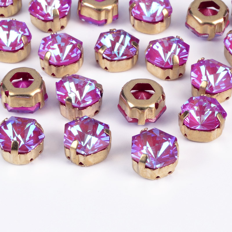 Шатон шестикутний, 10,5х10 мм, Золото, Малиновий (KAB-053061)