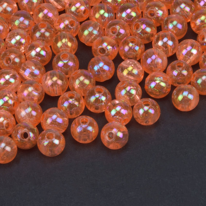 Намистини акрилові Прозорі райдужні, Круглі, 6 мм, Помаранчеві (BUS-059550)