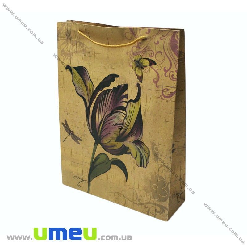 Подарунковий пакет з крафт паперу, 24,5х19х8 см, Квітка (UPK-019036)