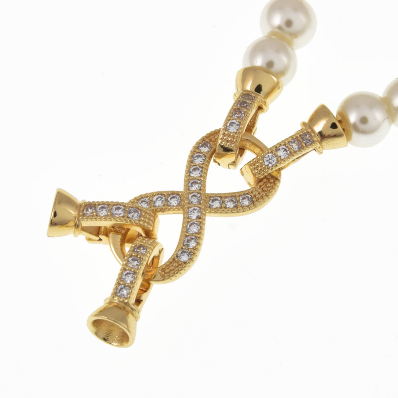 Застёжка, 36х11 мм, Латунь с покрытием 18 kt, Куб. цирконий (ZAM-060851)