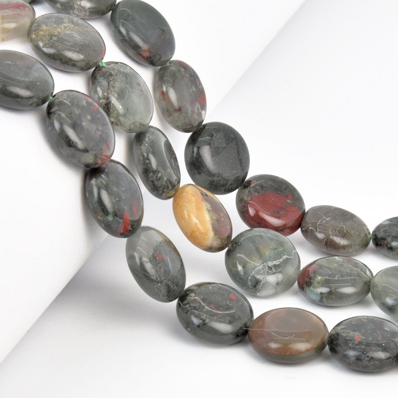 Намистини Геліотроп, Натур. камінь, 15х6 мм, Круглі плоскі (BUS-058176)