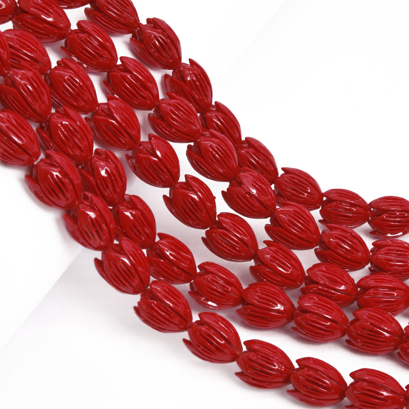 Намистини Корал пофарбований, Синт. камінь, 13х10 мм, Квітка (BUS-057673)