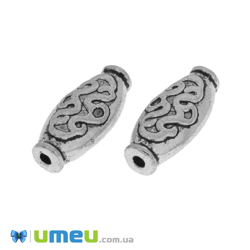 Намистина мет. овальна, 15х7х5 мм, Античне срібло (BUS-001807)