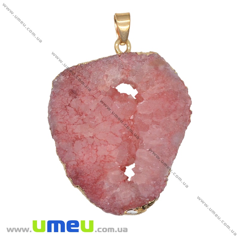 Підвіска з натурального каменю, Друза агату, Рожева, 51х36 мм (POD-034060)