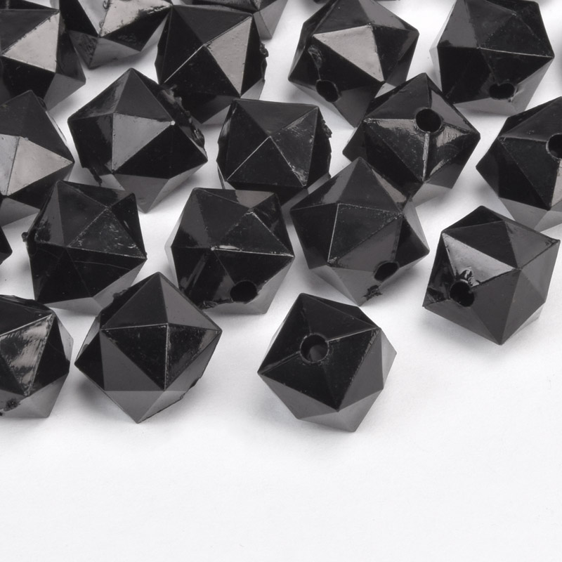 Намистини акрилові, Куб гранований, 11,5х10 мм, Чорні (BUS-059929)