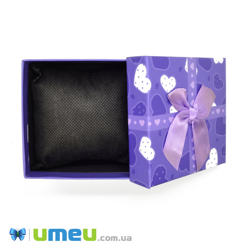 Подарункова коробочка Квадратна з сердечками, 9х9х5,8 см, Фіолетова (UPK-042813)