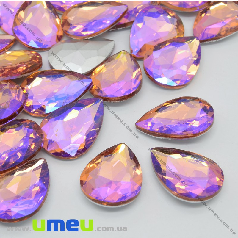 Ріволі скляний, Крапля гранована, Райдужний, 25х18 мм, Жовтий АВ (KAB-033978)