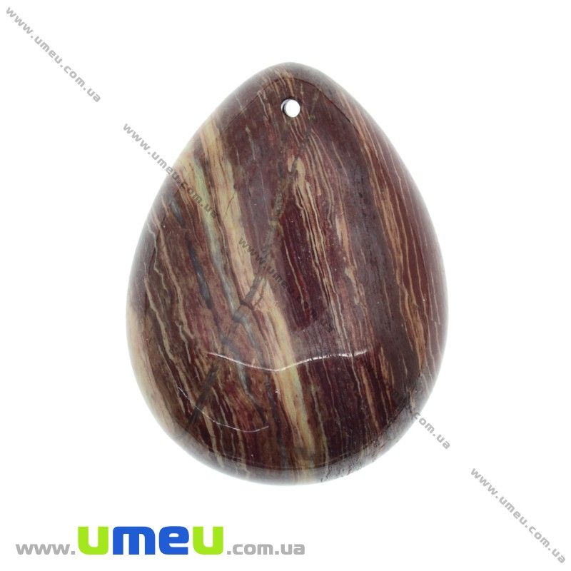 Підвіска з натурального каменю, Окам'яніле дерево, Крапля, 41х31 мм (POD-033016)