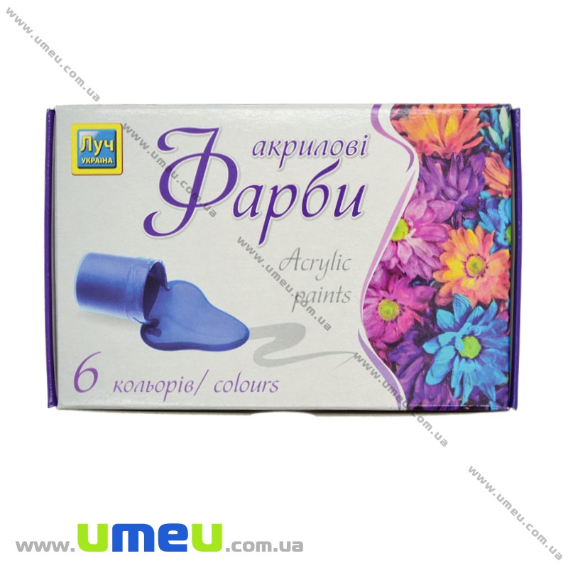 Набір акрилових фарб, 6 кольорів по 15 мл (INS-016867)
