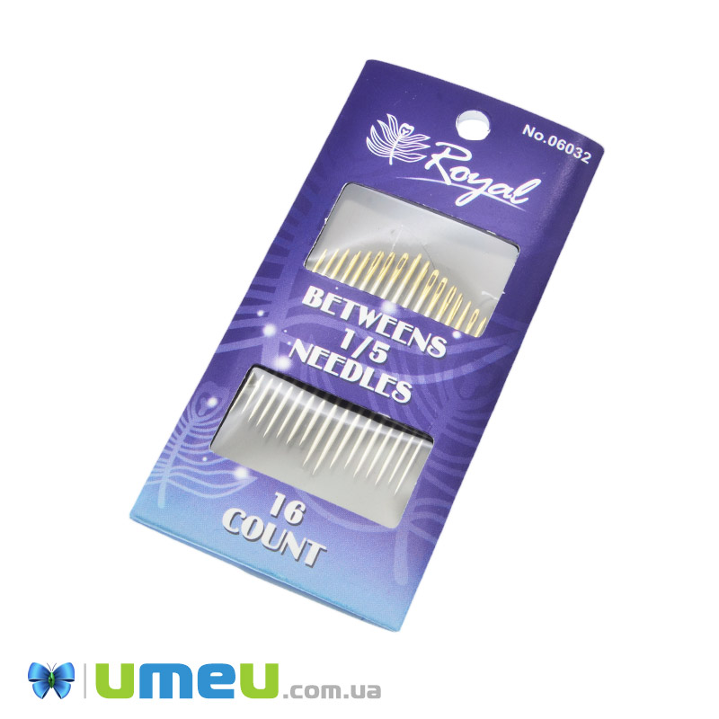 Набір голок для ручного шиття (короткі) із золотим вушком Royal, №1/5, 16 шт (UPK-043380)