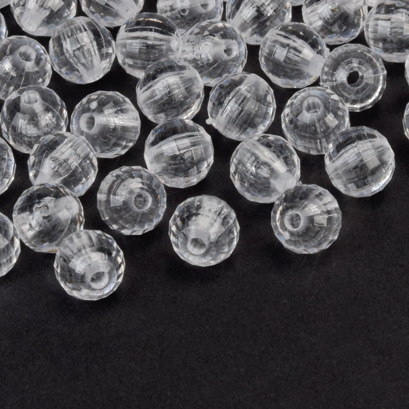 Намистини для сумок ОПТ, Акрилові, Круглі грановані, 7,5 мм, Прозорі (BUS-059960)