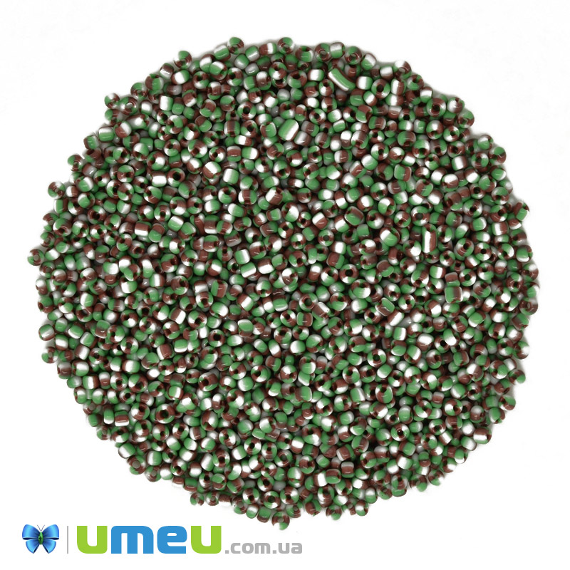 Бісер китайський дрібний, 12/0, Червоно-зелений натуральний, 2 мм (BIS-039319)
