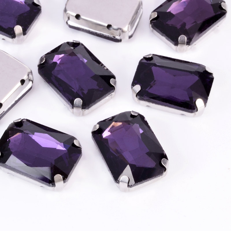 Шатон прямокутний, 18х13 мм, Темне срібло, Фіолетовий (KAB-052888)