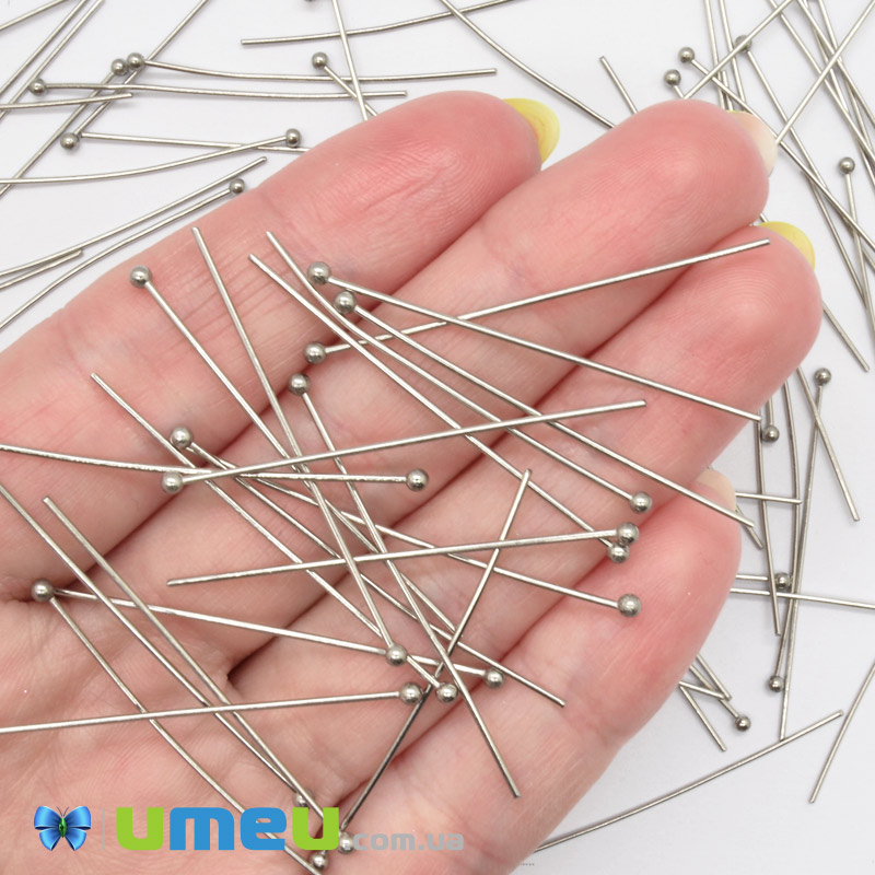 Гвоздики с шариком из нерж. стали, 40 мм, Темное серебро (STL-056228)