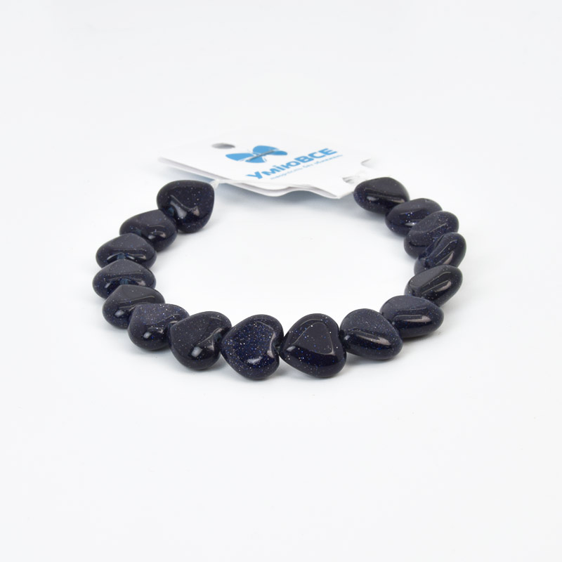 Бусины Авантюрин Золотой песок синий, Синт. камень, 12х12 мм, Сердце, 18 см (BUS-057976)