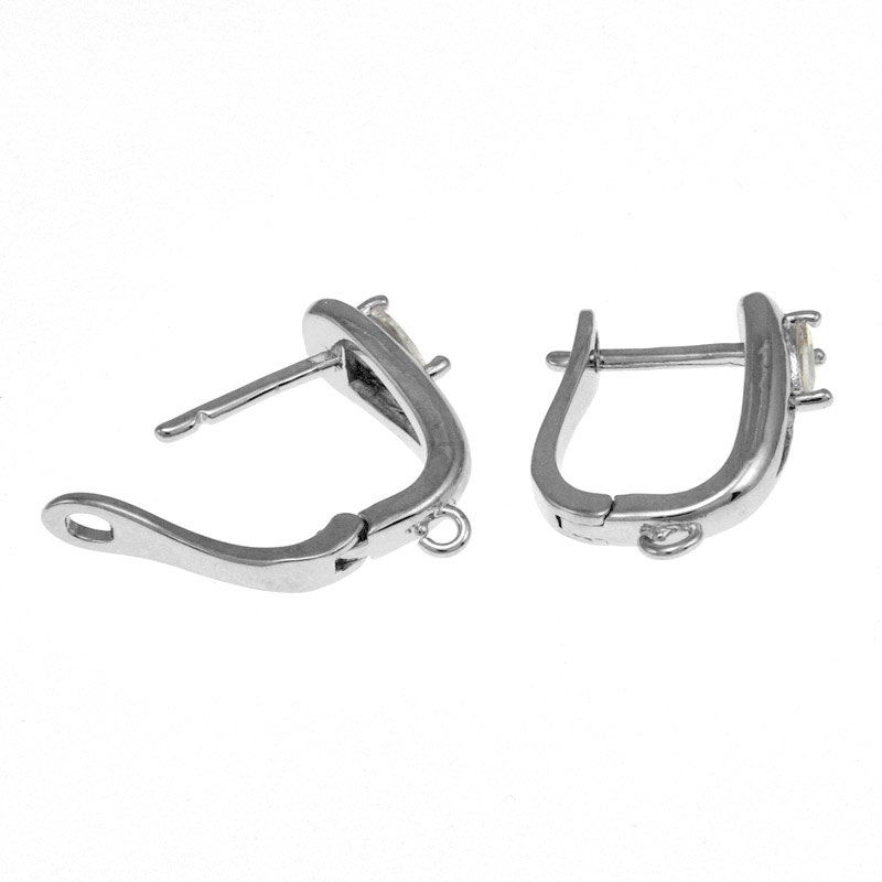 Швензы, Латунь с покрытием Родий, Стразы куб. цирконий, 18х15х5 мм (OSN-059036)