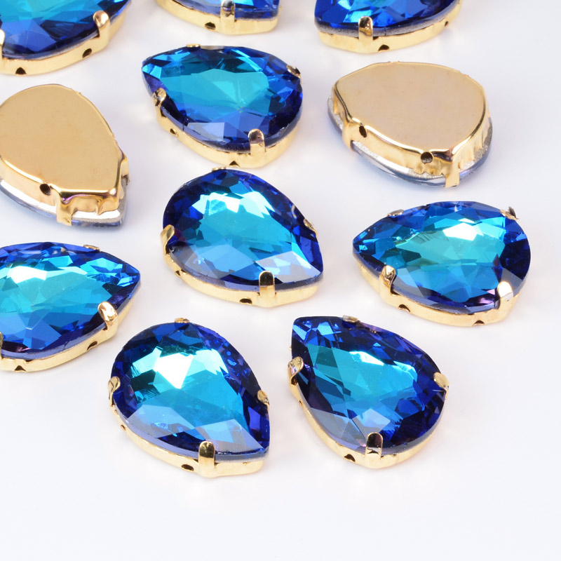 Шатон крапля 18х13 мм, Золото, Синьо-фіолетовий (KAB-052929)