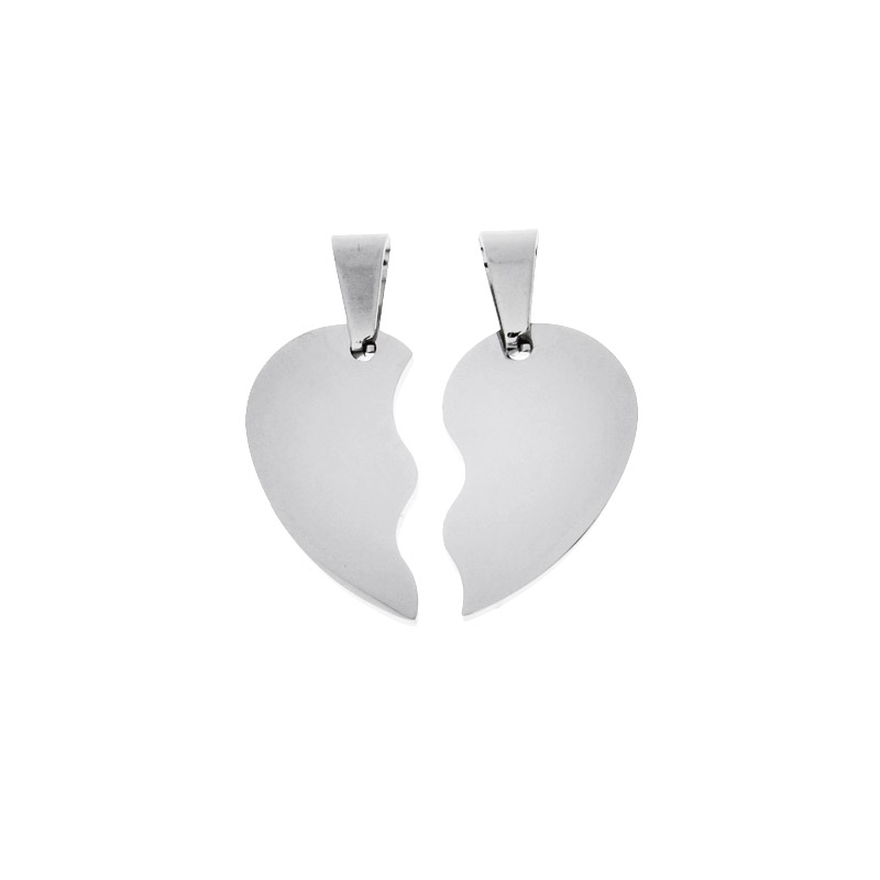 Підвіска з нержавіючої сталі Серце із двох половинок, 27х20 мм, Темне срібло (STL-051912)