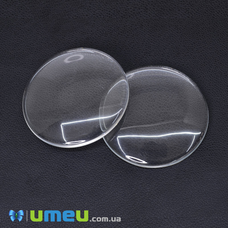 Кабошон стеклянный Линза круглая, 40 мм, Прозрачный (KAB-035020)