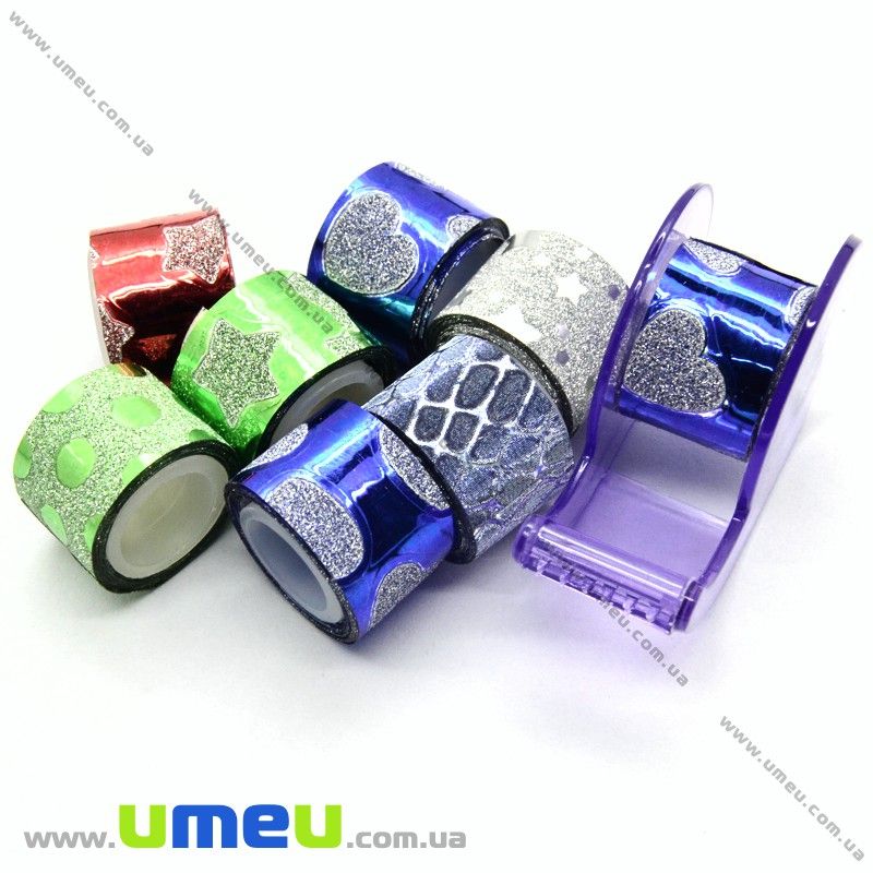 Декоративний скотч гліттерний з дозатором, Мікс, 12 мм (DIF-022574)