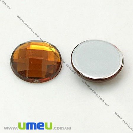 Кабошон пластиковий, Круглий гранований, 14 мм, Коричневий (KAB-012511)